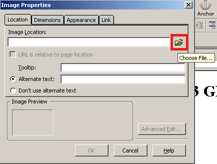 KompoZer Navigate to Image File Location Screenshot