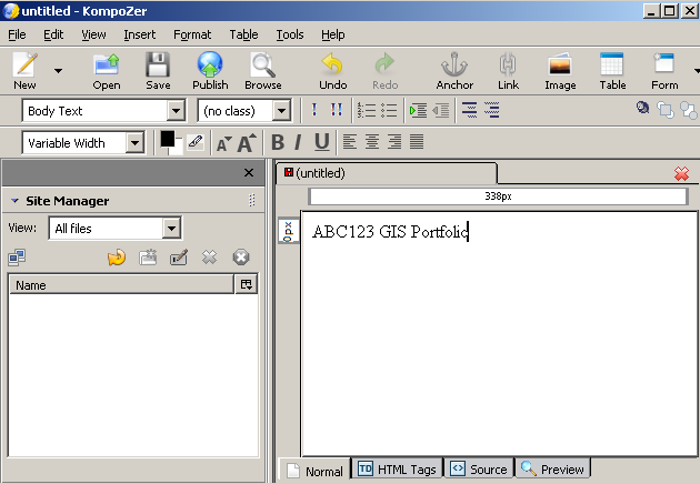 KompoZer Text Window Screenshot