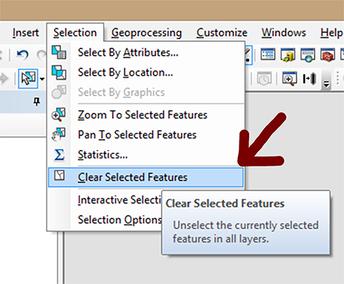 image of clear selected features menu