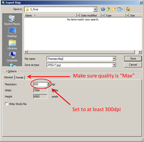 Dialog for exporting maps