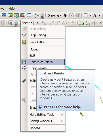 Selecting the "Construct Ponits" option in ArcGIS