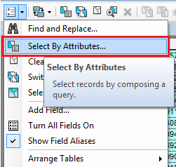 Select By Attributes Menu