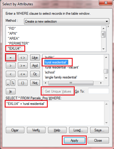 Select by Attributes Tool: Rural Residential