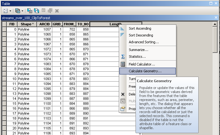 Selecting the geometry calculator tool