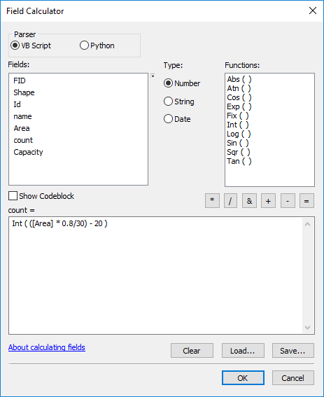 Image of how to enter parking count formula