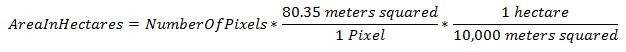 Convertion directly from num pixels to area in hectares