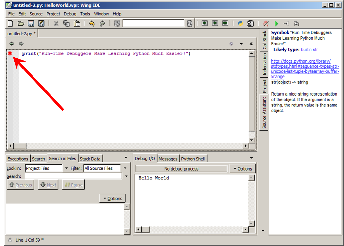 Screen shot showing the breakpoints on the left side of the IDE.