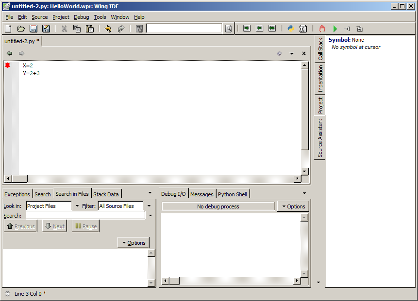 Screen shot of writing code for x=2 and y=2+3