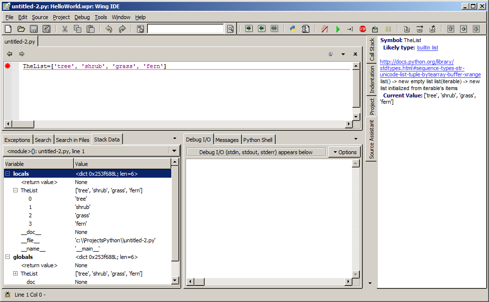 Example of a list in the IDE. "TheList=['tree','shrub']"
